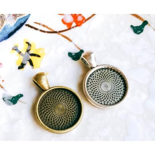 5pcs/lot 20mm Necklace Pendant Setting Antique Bronze Silver Color Glass Cabochon Blank Base Supplies for Jewelry Finding T197