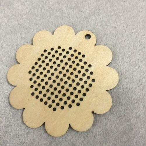 Free ship Wood pendant flower cross stitch wood charm crafts DIY sewing blank pendant wooden key ring making jewellery pendants
