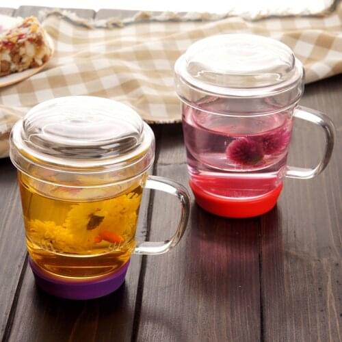 Free shipping three pieces with infuser and handle glass cup, flower tea glass cups