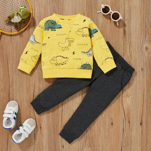 Bobora Toddler Baby Boy Clothes Dinosaur Print Long Sleeved Top Sweatpants Pants Suit