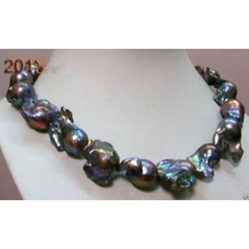 Huge south sea baroque black pearl necklace 18" shipping free