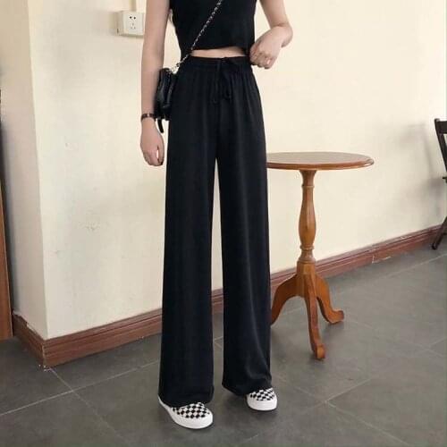 Womens pants solid color Wide leg spring summer high waist draped mopping casual pant 2021 new Korean loose Oversized Trousers
