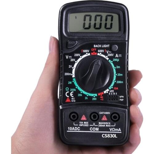 Digital Multimeter Tester A-BF CS830L Voltmeter Ammeter Resistance Tester Ohmmeter Transistor Peak Backlight Data Hold Manual