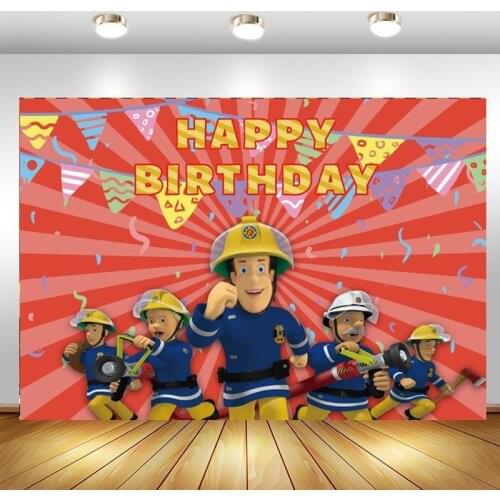 Fireman Sam Photography Backdrop Boys Firefighter Engine Birthday Party Custom Photo Background Baby Shower Photocall Prop Decor