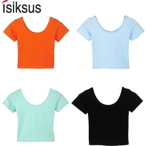Isiksus 4pcs/lot Summer T Shirt Women Cotton T-shirt Woman Solid Short Sleeve Casual Black Crop Top White Tshirt For Women TS011