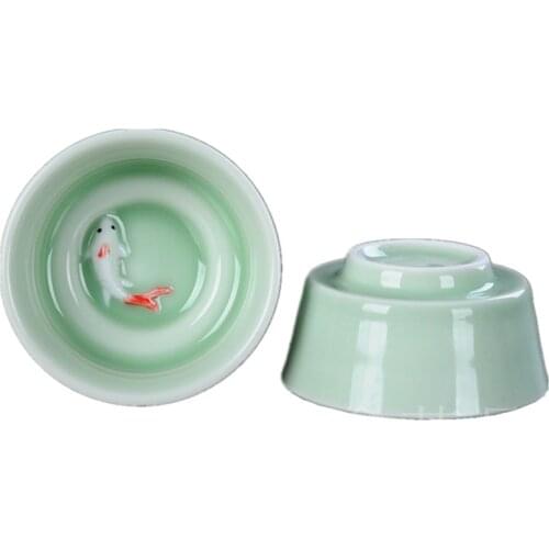 Ceramic Fish Tea Cups Porcelain Celadon Teacup Square Circle Drinkware Oolong Tea Ceramic China Kung Fu Tea Sets