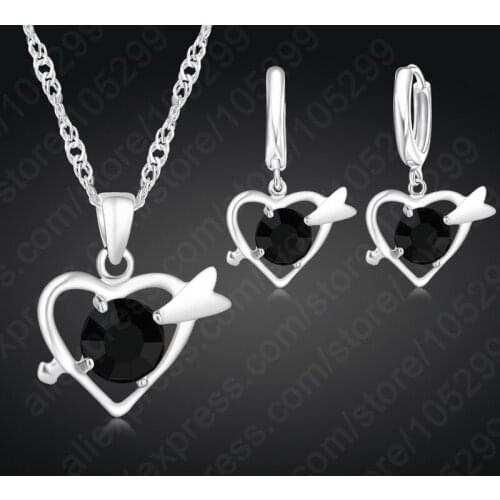 Simple 925 Sterling Silver Bridal Wedding Jewelry Sets For Women Heart Cubic Zircon Pendants Necklace Earrings Set