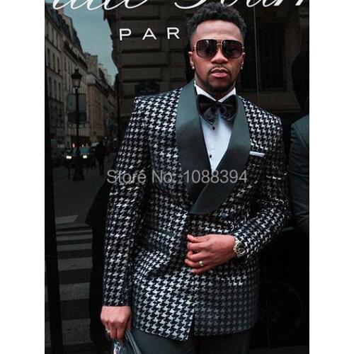 Costume Homme Mariage 2018 Custom Double Breasted Prom Suit Houndstooth Groom Wedding Men Suit Blazer Slim Fit Best Man Tuxedo