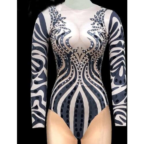 Drag Queen Costumes Rhinestone Bodysuit Carnival Tattoo Jumpsuit Performance Stage Show Burning man Outfits