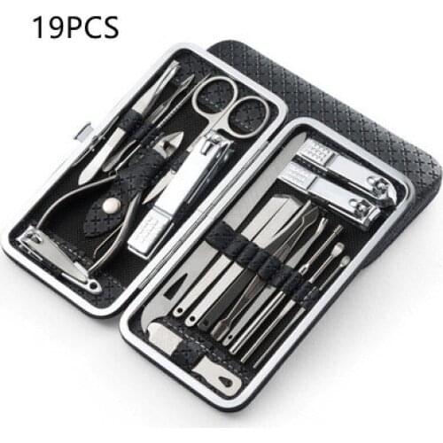 8/9/11/16/19Pcs Stainless Steel Nail Clipper Cutter Trimmer EarpickGrooming Kit Manicure Pedicure Scissor Tweezer Nail Tools Set