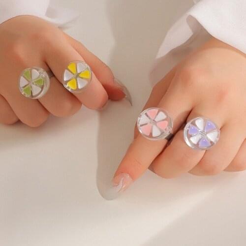 Fashion Resin Geometric Rings Womens TRENDY Bridal Sets Contrast Color Fruit Lemon Grapefruit Rings Jewelry for Girls