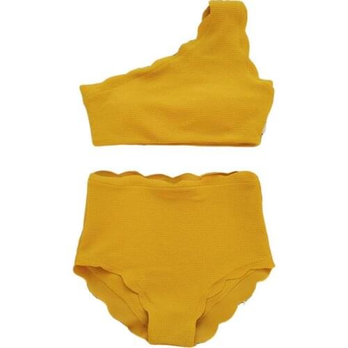 2Pcs Fashion Women One Shoulder High Waist Scalloped Bikini Set Summer Swimwear
