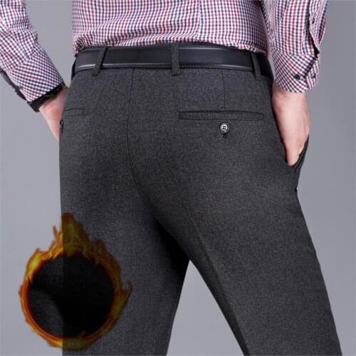 ICPANS Thick Fleece Warm Winter Mens Dress Pants Loose Straight Business Classic Office Formal Trousers Man Big Size 40 42 44