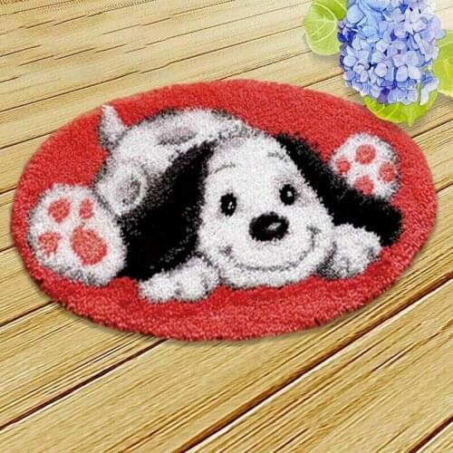 Latch Hook Kit Pre-stamped Canvas Latch Hook Needle Cute Puppy Printed Canvas Cushion Cross Stitch Pillow Embroidery Crocheting
