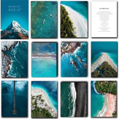 Beach Overlooking Blue Ocean Living Room Bedroom Entrance Decoration Painting Motivational Poster Modern Picture Art Wall Canvas