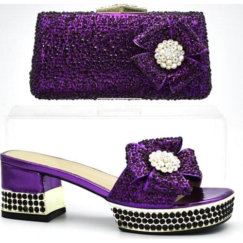 Latest Design Shoes and Bag Set African Sets 2018 African Women Wedding Shoes and Bag Set Decorated with Rhinestone Party Pumps