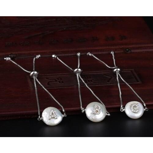 New Arrival Color Silve Micro Pave Rainbow CZ 26 Initials Letter Natural Freshwater Pearl Bracelets For Women Fine Jewelry Girls