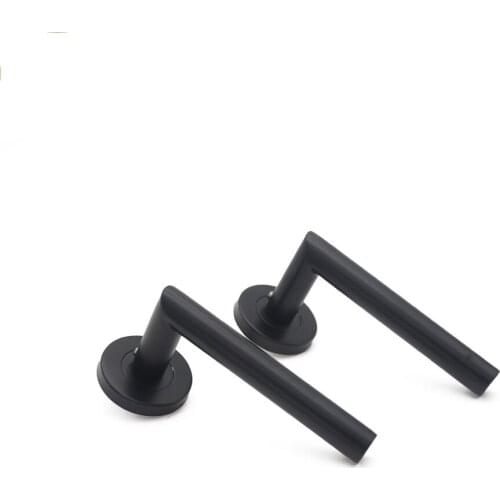 A Pair Handle 304 Brushed Stainless Steel Tube Hollow Spray Paint Frosted Black Round Cover Split Right Angle Door Handle