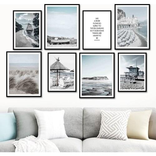 Beach Deck Chair Reed Sea Landscape Quote Wall Art Canvas Painting Nordic Posters And Prints Wall Pictures For Living Room Decor