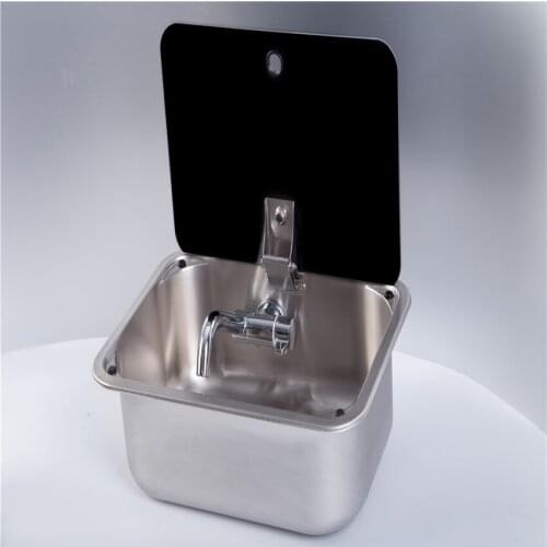 Boat Caravan Stainless Steel Sink with Tempered Glass Lid 380*280*136mm GR-566A