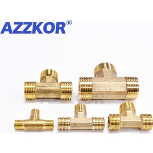 Equal Male 3-way Joints Brass T-type Pipe Fittings Water Oil Gas Coupler Connector Adapter Male Thread1/2"3/8"1/4"1/8"BSP T-type