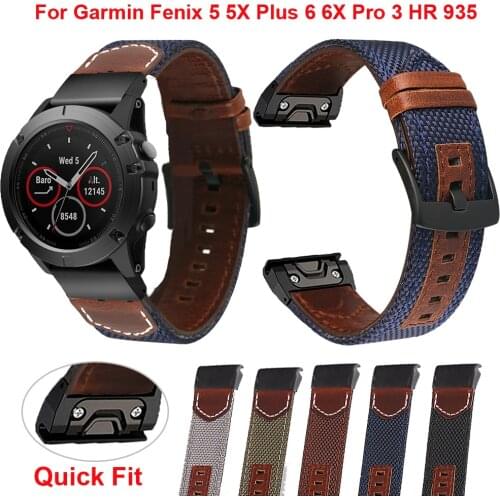 22 26mm Watchband For Garmin Fenix 6 6X Pro 5 5X Plus 3HR Canvas Leather Fenix6 Fenix5 Watch Quick Release Easyfit Wrist Straps