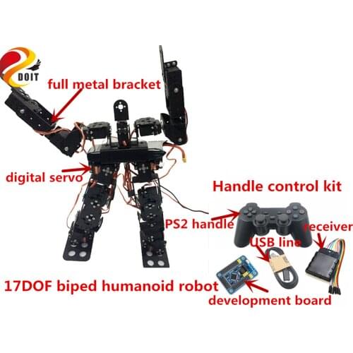 Wireless Control 17DOF Metal RC Humanoid Robot Bipedal/Walking Robotic With PS2 Controller Kit DIY For Arduino Free Source Code
