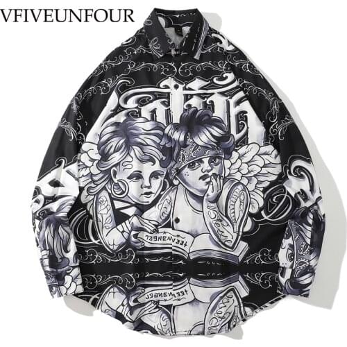 VFIVE UNFOUR Shirts Harajuku Hip Hop Vintage Punk Rock Gothic Painting Shirt Blouse Harajuku Loose Long Sleeve Tops