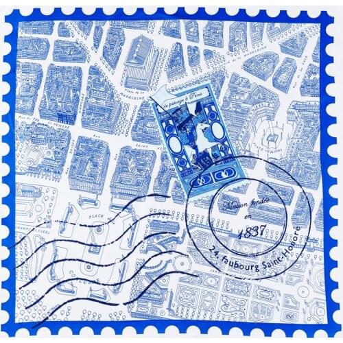 Manual Hand Rolled Twill Silk Scarf Women Castle Print Square Scarves Echarpes Curled Foulards Femme Wrap Bandana Hijab 90CM