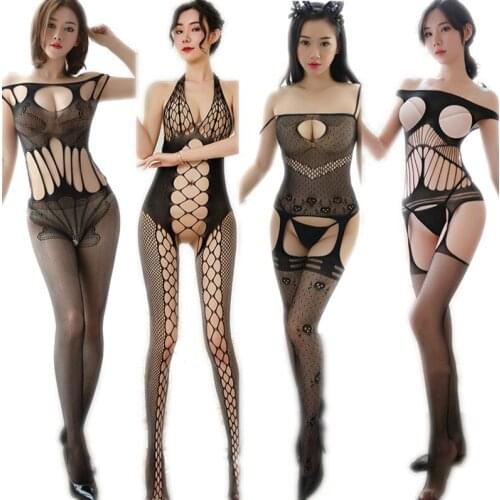 Sexy lingerie hot porno women intimate sexy costumes erotic lingerie costumes black open crotch tights teddy nightgown hot toy