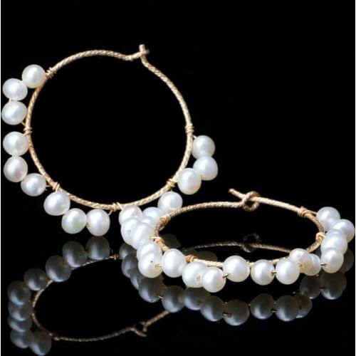 ICNWAY Natural Star Street Shooting 3mm Round Freshwater Pearl American 14KGF Fashionable Wild Girl Earring