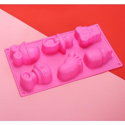 6Holes Baby Feet Beer Cake Mould Silicone DIY Cake Jelly Chocolate Mold Handmade Soap Candle Fondant Cake Decor Baking Mold
