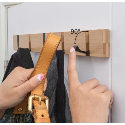 Modern Foldable Hooks Hanger Wall Mounted Wood Clothes Hanger Multi-function Waterproof Hook for Bedroom Bathroom Accessories