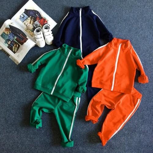 Baby Boys girls sport suits 2018 Green Orange 2-8 Years Kids Stripe Jacket + Pants 2Pcs for kids clothes tracksuit Sets