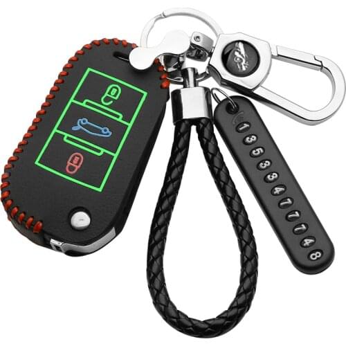 Top Layer Leather Car Key Case Full Cover For Peugeot 207 301 307 308 407 408 508 2008 308S 3008 4008 5008 Keychain Accessories