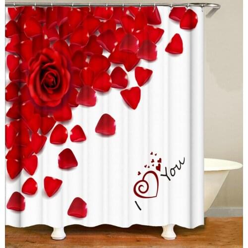 Valentines Day Shower Curtain Rose Petals Pattern Bath Accessories with 12 Hooks Waterproof Polyester Fabric Bathroom Decor