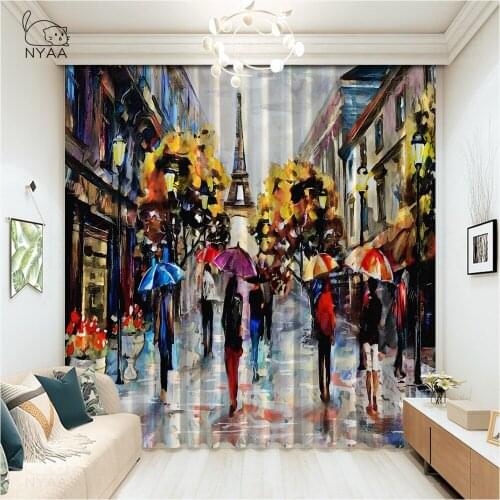 Oil Painting Geometric Bedroom Curtain Home Decoration Accessories For Paris Curtains Sets Bedroom Window Curtains Micro Shading