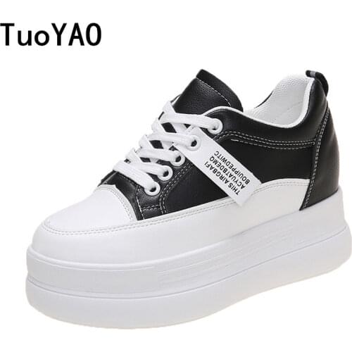 Women Breathable Sneakers Increased Platform Shoes 8CM Casual Footwear Leisure Leather White Shoes Womens Vulcanize Shoes 2021