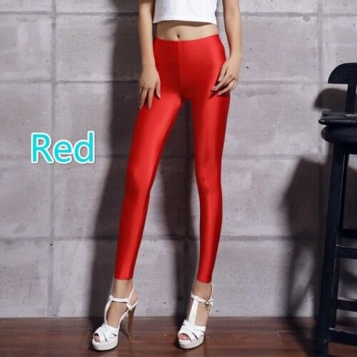 Womens Leggings Skinny Shiny Pencil Pants Stretch Sport Pants Fitness All-match Candy-color Fluorescent Thin Cropped 912-A719
