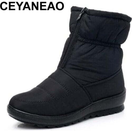 CEYANEAOPromotion Women Boots Snow Boots Woman Ankle Platform Wedges Fashion Slip-on Waterproof Winter New Plus Velvet WarmShoe