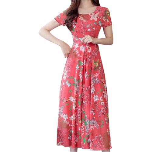 Women Elegant Floral Print A-line Maxi Long Dress Sleeveless O-neck Tunic Dresses Charming Temperament Draped Sundress Vestidos