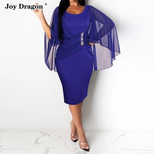 Womens Bodycon Midi Dress 2021 Elegant Sexy Party Evening Dresses Tight Ladies Clothing Blue Plus Size Spring Autumn Clothing