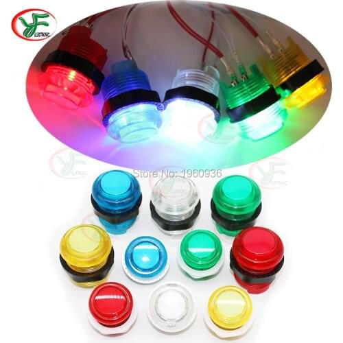 10 PCS 5V LED Illuminated Push button With 2.8mm Terminal Mirco Swich 33mm Clear Round Buttons For Arcade Game Parts