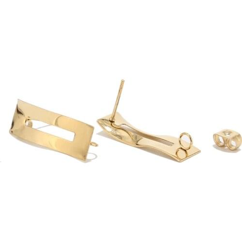 10pcs/lot Gold Plated Stainless Steel Rectangle Earring Settings 13*24mm Post Ear Stud Loop Components For DIY Earrings Making
