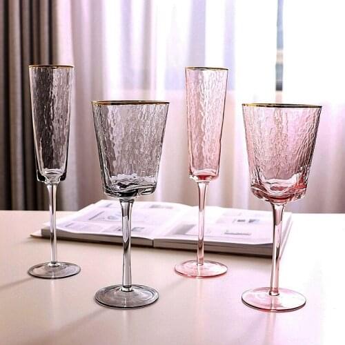 2Pcs Crystal wine glass cup transparent pink grey Goblet champagne glasses cups kitchen accessories home drinking