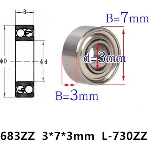 100pcs miniature steel ball bearing 683ZZ 3*7*3 mm L-730ZZ deep groove ball bearing 683 683Z 683-2Z 3x7x3mm