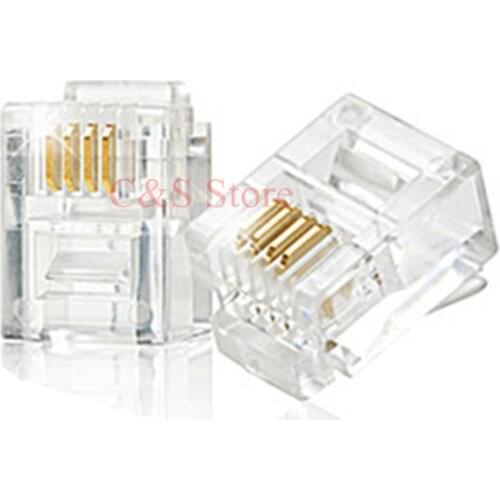 50pcs Crystal Head RJ11 6P4C Plug Gold Plated Network Connector 6P4 Core Telephone Crystal Head