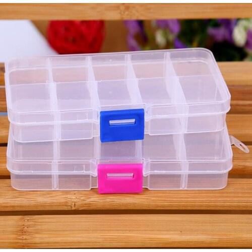Free Shipping Adjustable 10 Compartment Plastic Clear Storage Box for Jewelry Earring Tool Container LX4108