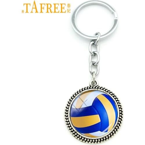 TAFREE Cool ball fan jewelry keychain beach volleyball pendant key holder silver plated volleyball men women party gift KC255