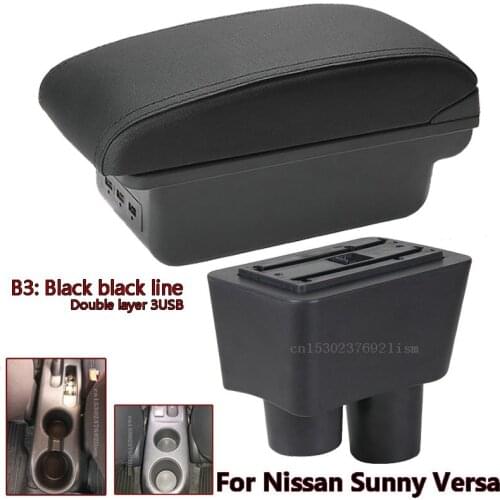For Nissan Sunny Versa armrest box Car Central Armrest Storage Box cup holder modification accessories